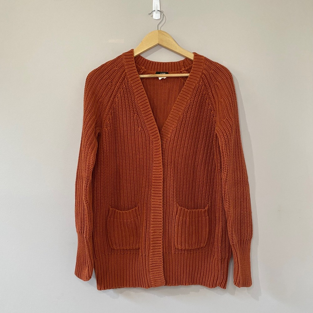 J.Crew Womens Rust Orange 100% Cotton Shaker Stitch Snap Cardigan Sweater Medium